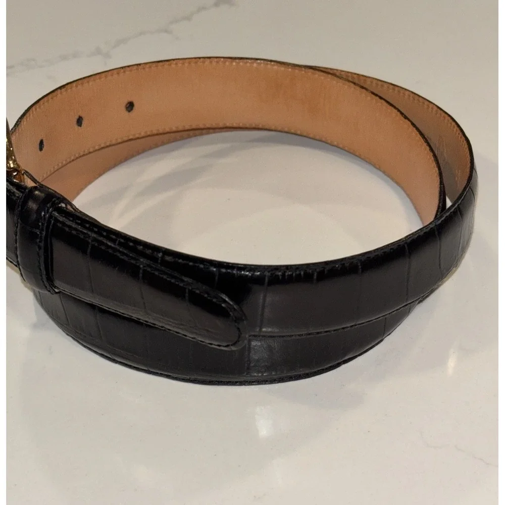 Vintage Martin Dingman Black Italian Calfskin Alligator Grain Belt Brass Size 36